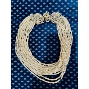 Barrera 7 Strand Pearl Necklace Rhinestone Clasp Statement Choker Elegant